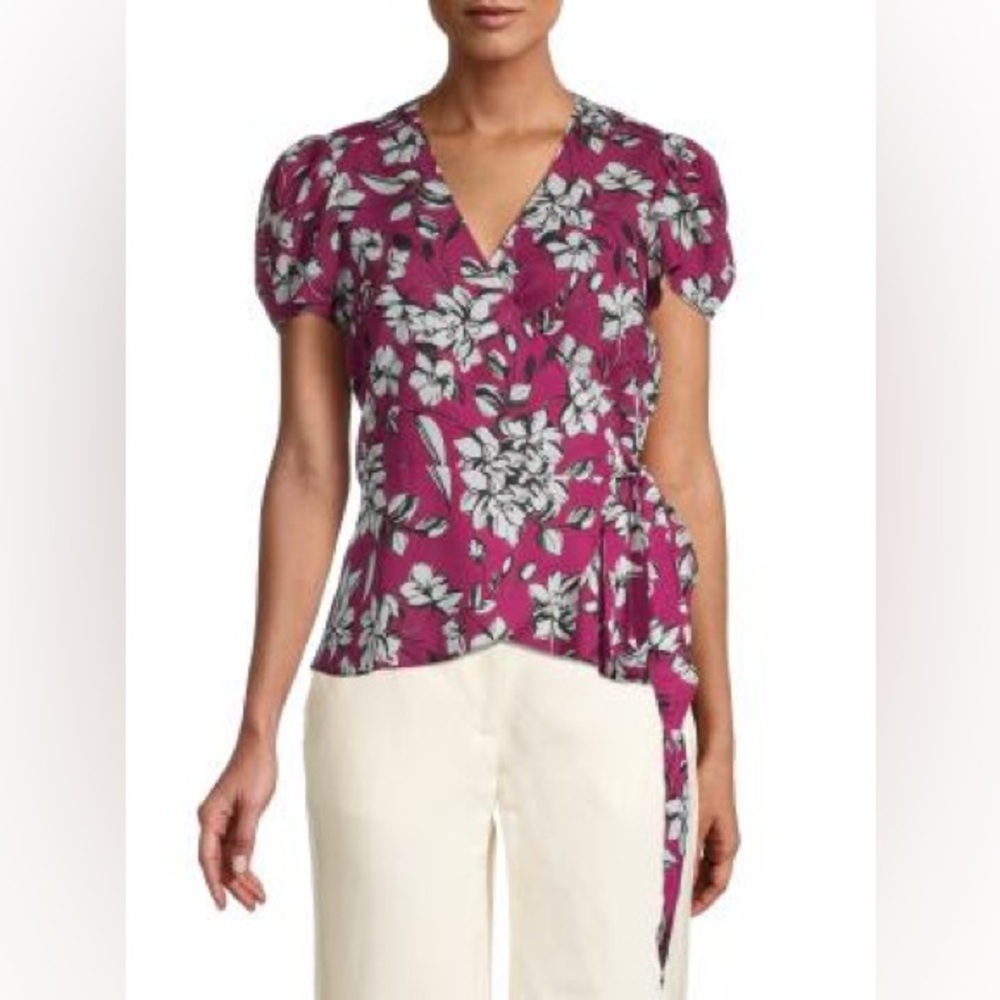Parker- Fuchsia/Berry Floral Wrap Blouse
